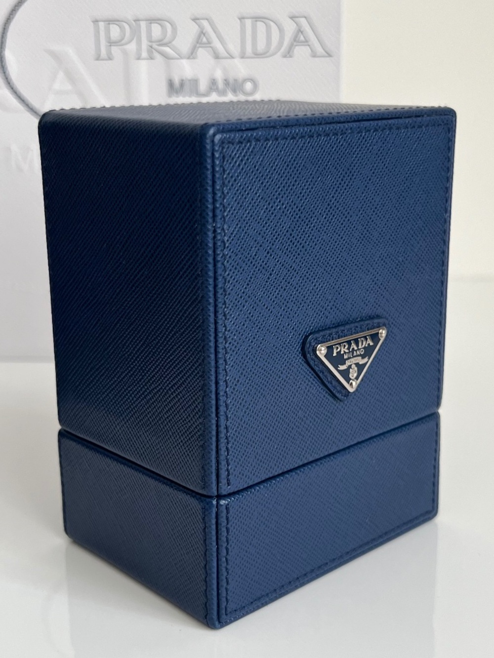Prada Box Leather Saffiano Navy Blue Porfume Jewerly Cosmetic Box New Gorgeous